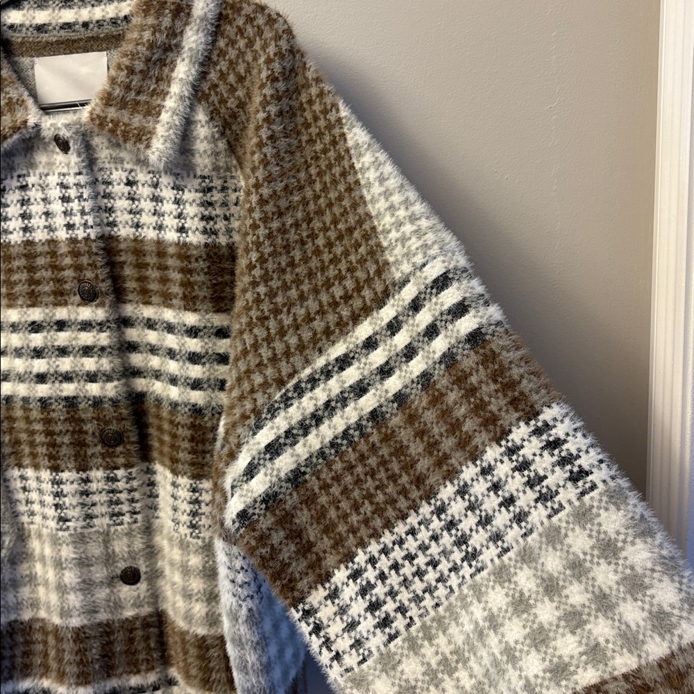 NVLT Brown and Cream Plaid Bomber Jacket NWOT - Picture 11 of 13